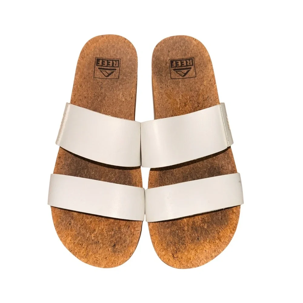 Reef Cushion Vista‎ Hi Sandals Womens 7 Pre-Owned Slide White Platform Cork 3154